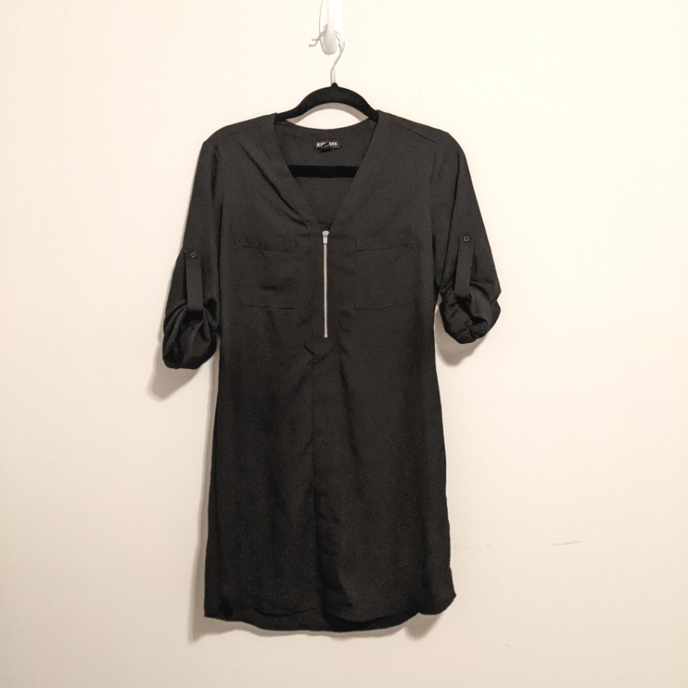 Express black shirt dress zipper roll up sleeves size small